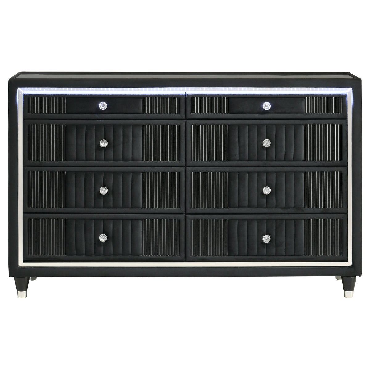 Ravenne 8-drawer Velvet Upholstered LED Dresser Black - Without Mirror