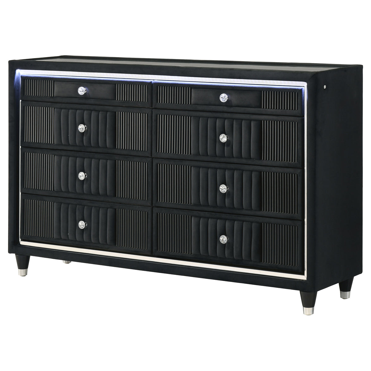 Ravenne 8-drawer Velvet Upholstered LED Dresser Black - Without Mirror