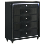 Ravenne 5-drawer Velvet Upholstered LED Chest of Drawers Black