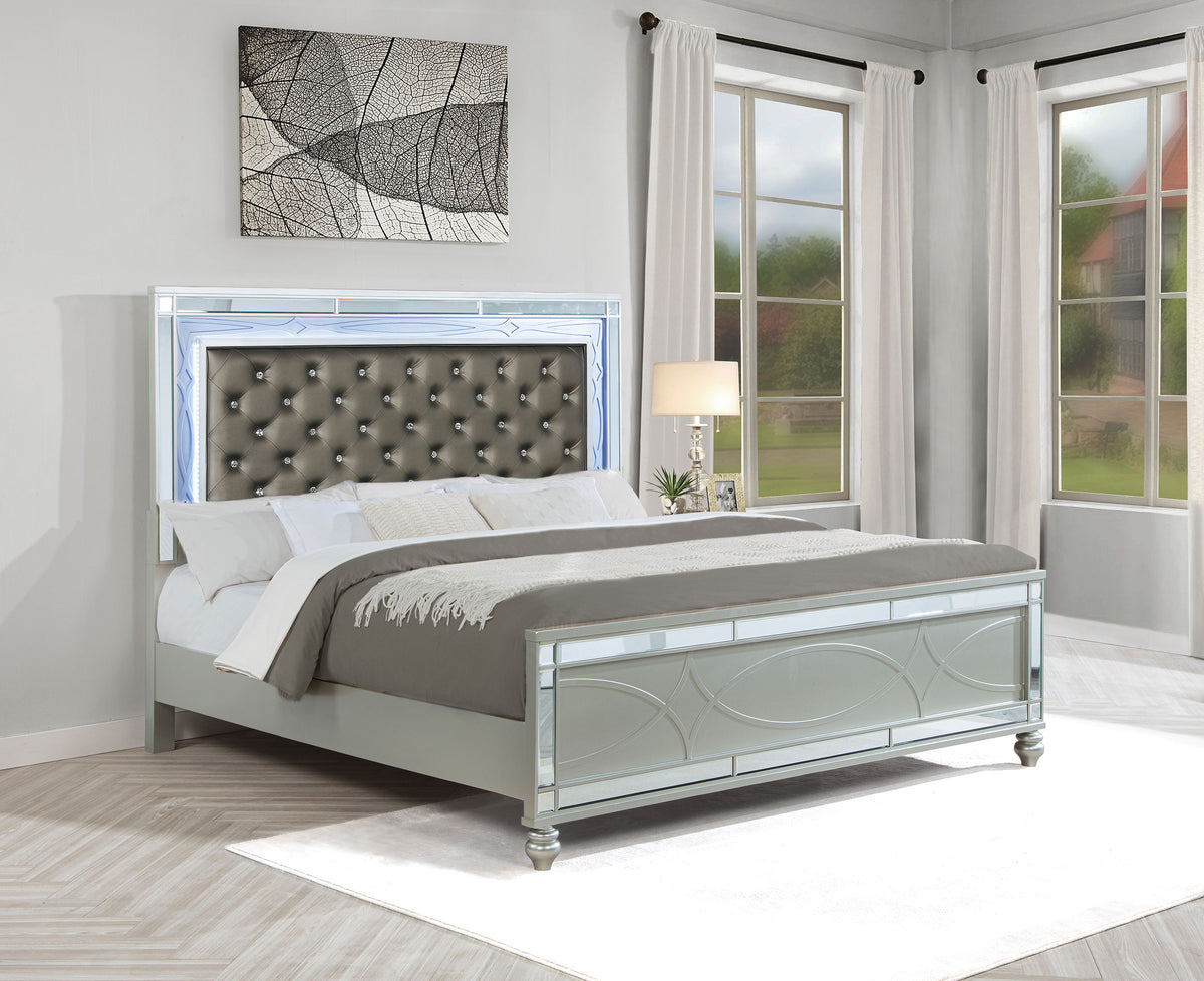 Gunnison Wood LED Panel Bed Silver Metallic - Eastern King