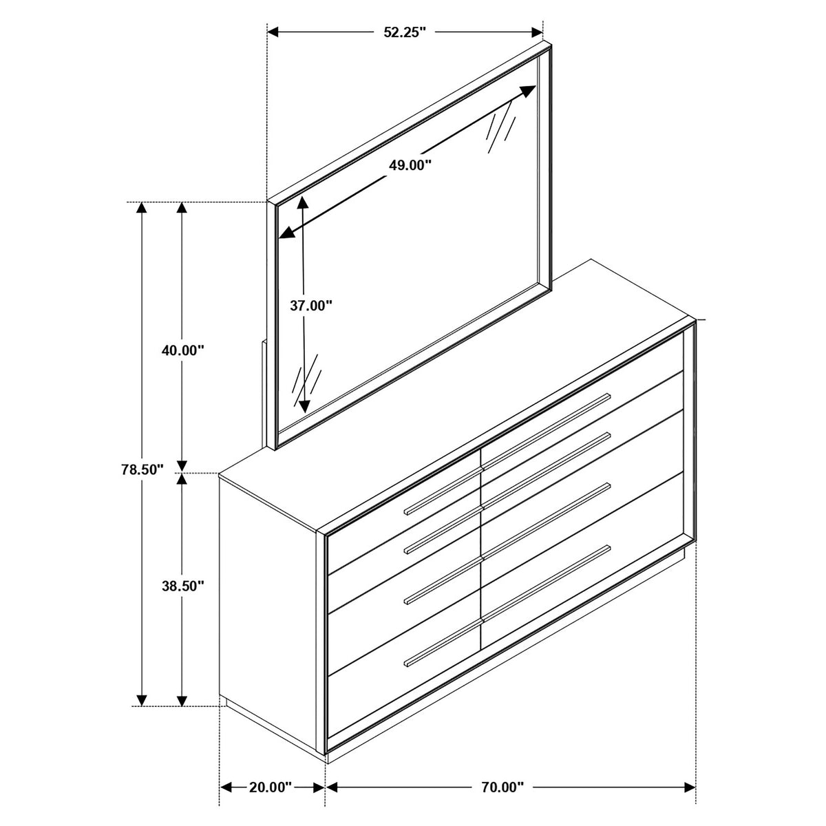 Durango 8-drawer Dresser - Smoked Peppercorn, With Mirror