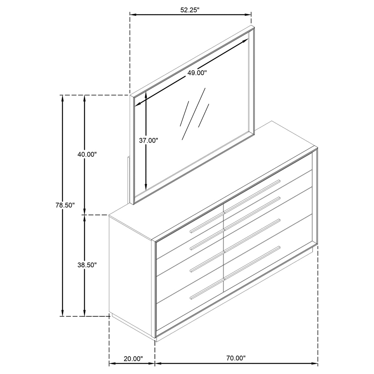Durango 8-drawer Dresser - Taupe Oak, With Mirror