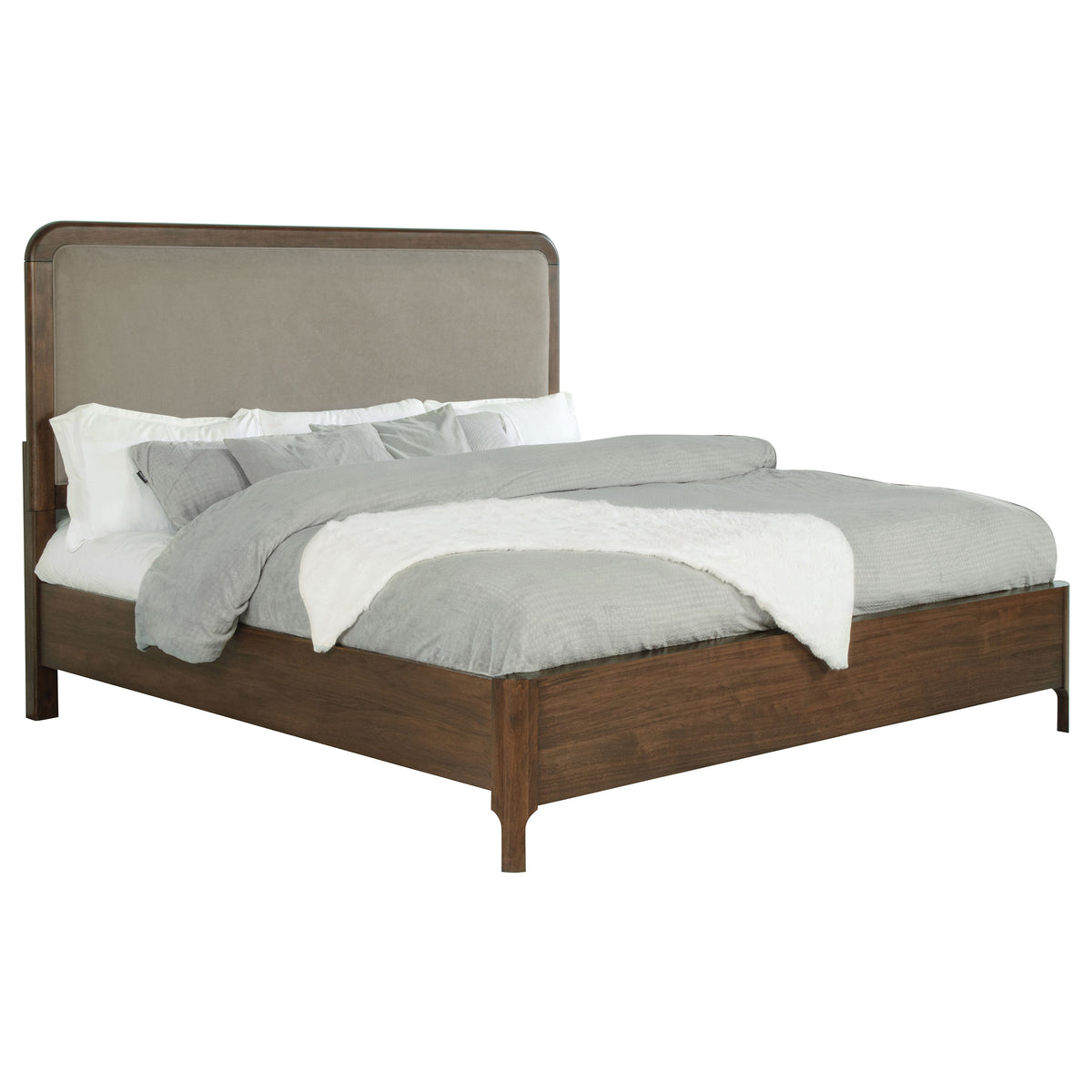 Maderia 57-inch Upholstered Panel Bed Walnut - Eastern King