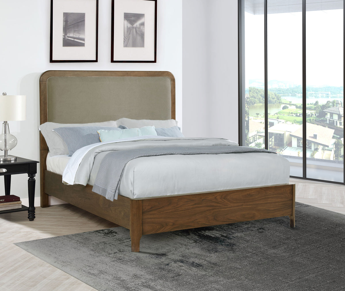 Maderia 57-inch Upholstered Panel Bed Walnut - Queen