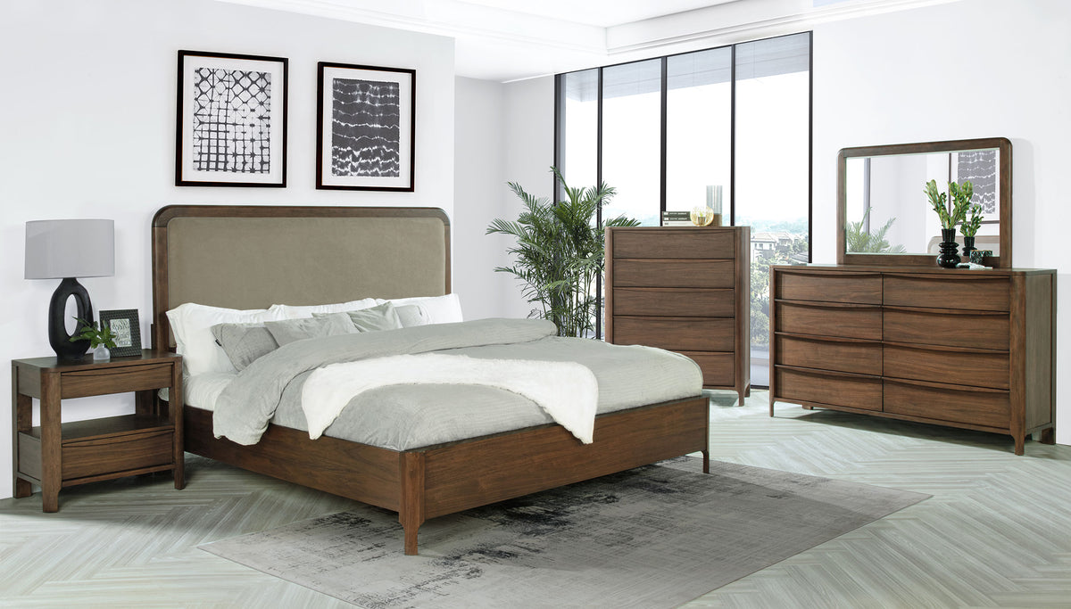 Maderia 57-inch Upholstered Panel Bed Walnut - Queen