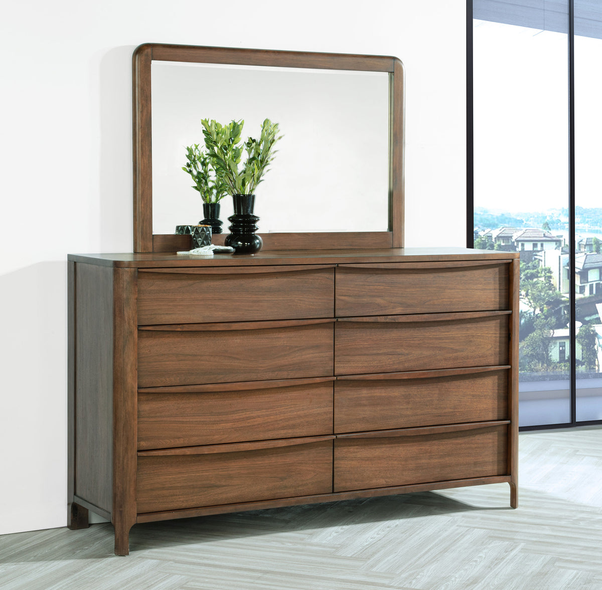 Maderia 8-drawer Dresser Walnut - With Mirror
