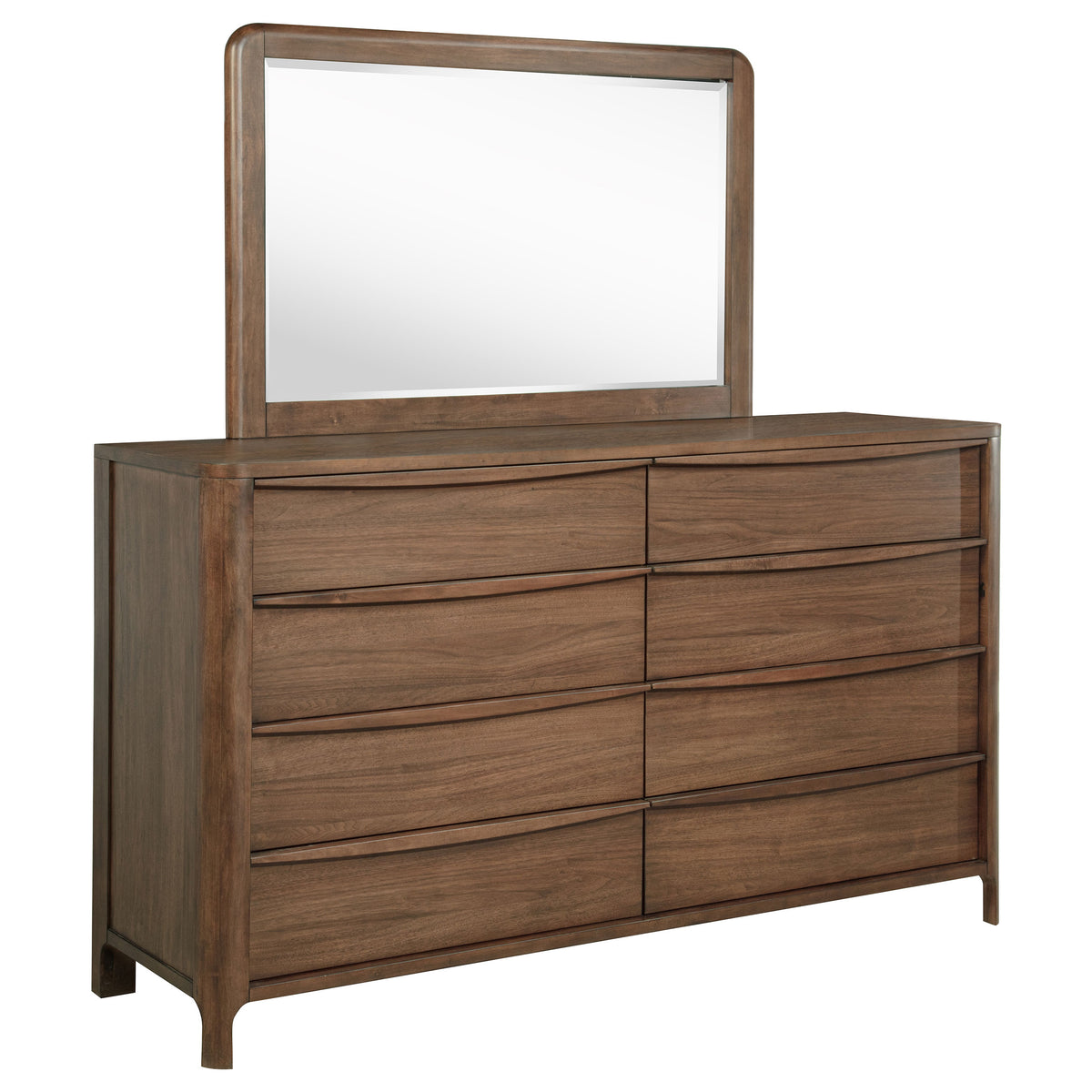 Maderia 8-drawer Dresser Walnut - With Mirror