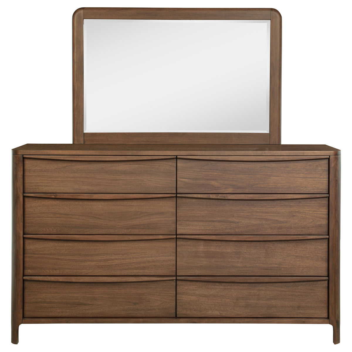 Maderia 8-drawer Dresser Walnut - With Mirror