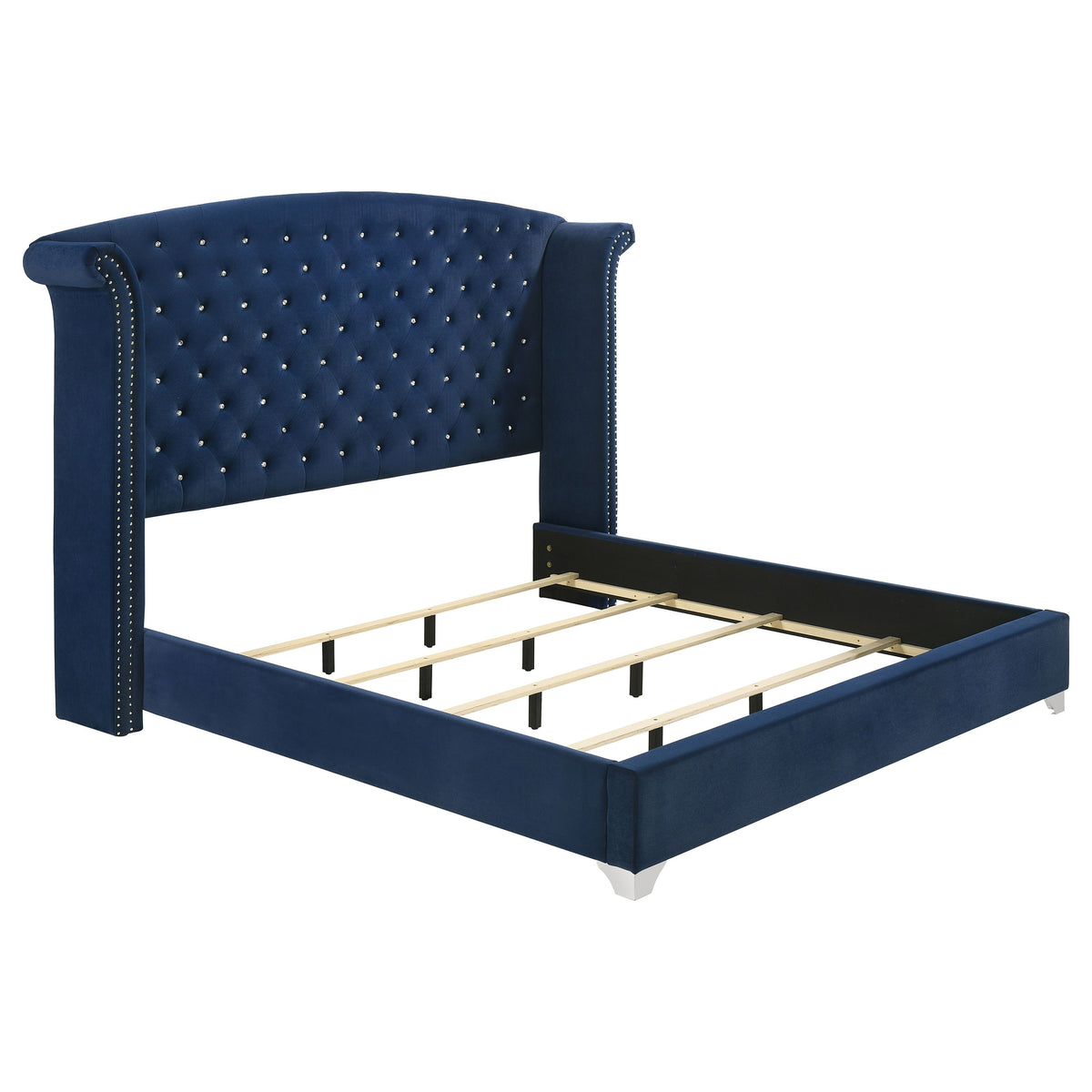 Melody Upholstered Wingback Bed - Eastern King, Pacific Blue