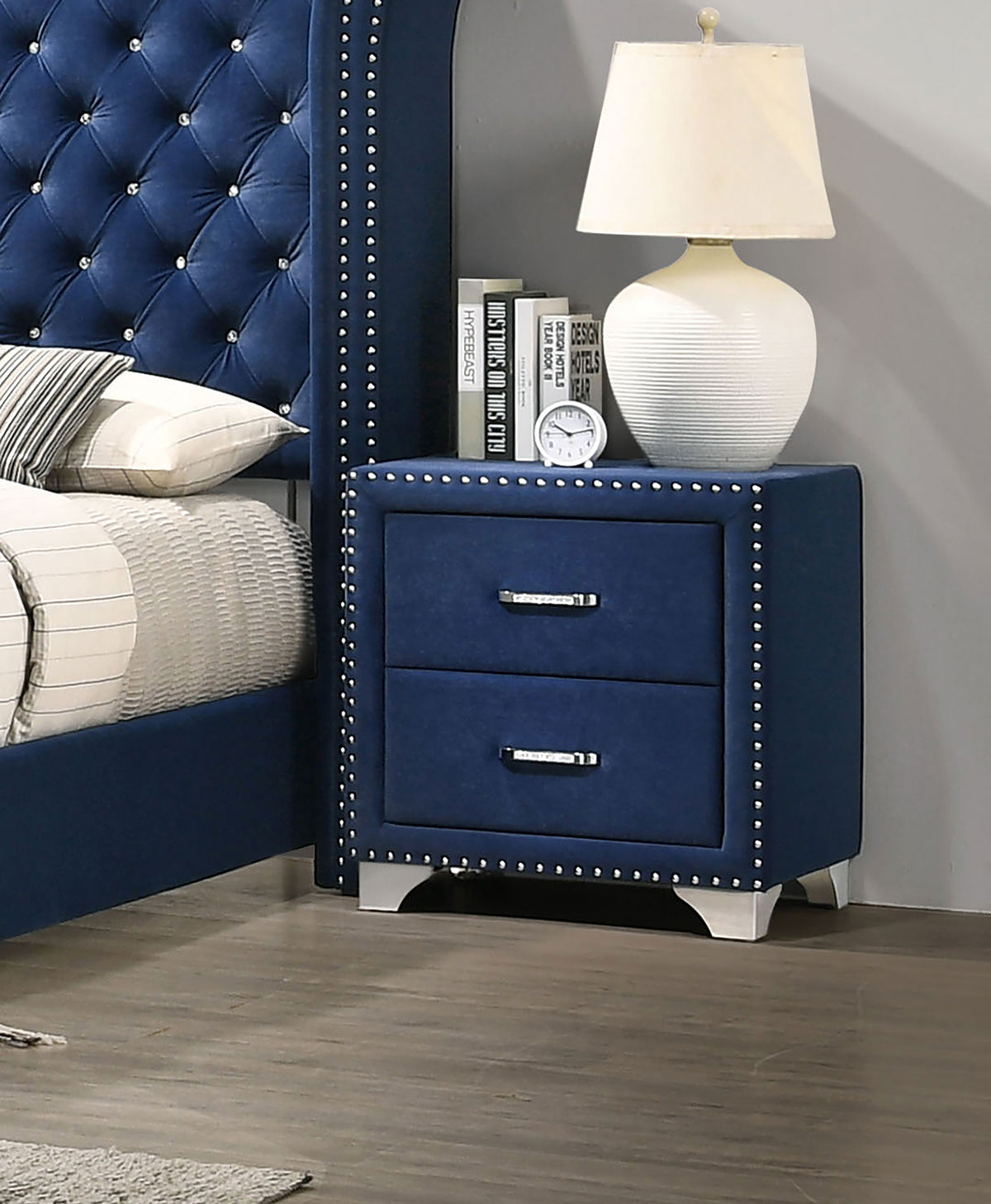 Melody Upholstered 2-drawer Nightstand - Pacific Blue