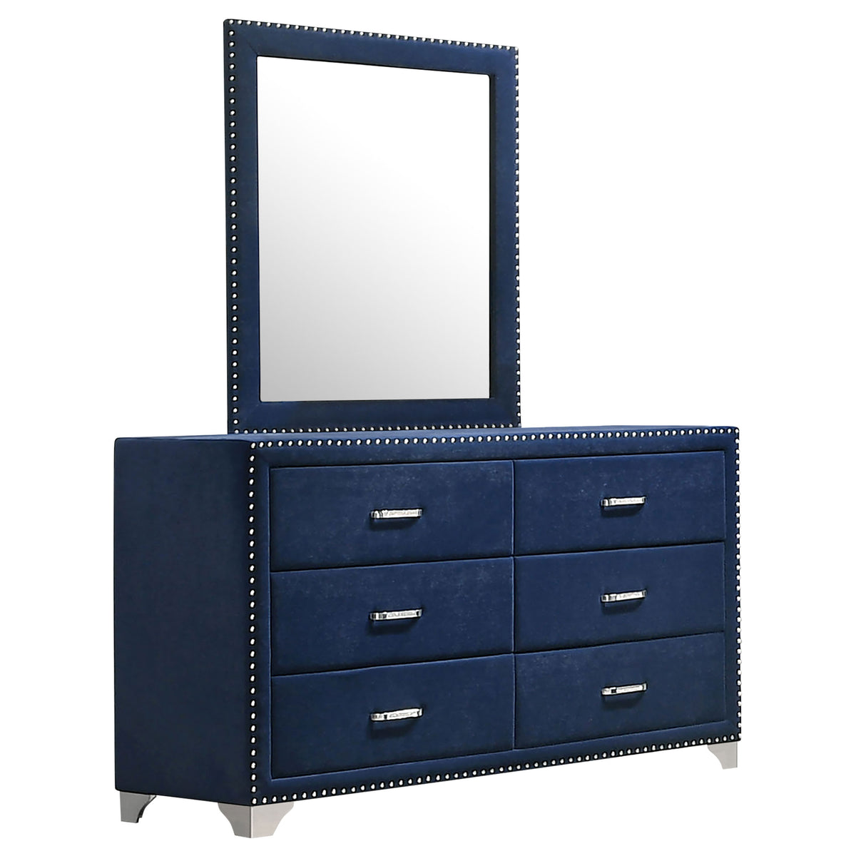 Melody 6-drawer Upholstered Dresser - Pacific Blue, With Mirror