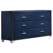 Melody 6-drawer Upholstered Dresser - Pacific Blue, Without Mirror