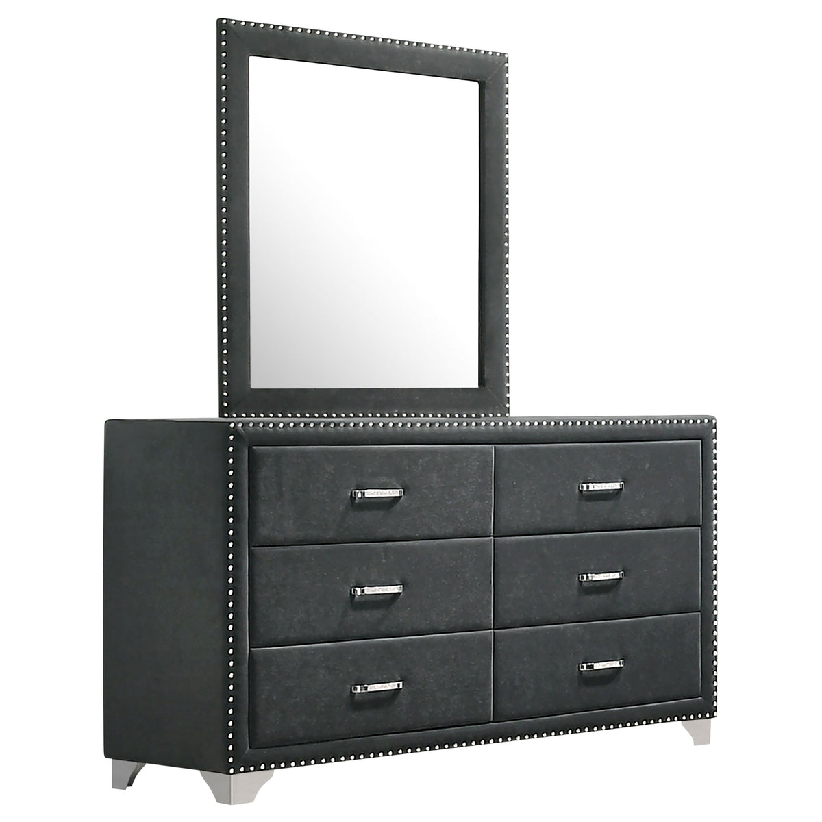 Melody 6-drawer Upholstered Dresser - Grey, With Mirror