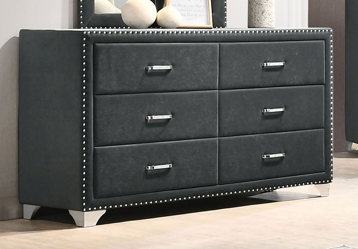 Melody 6-drawer Upholstered Dresser - Grey, Without Mirror