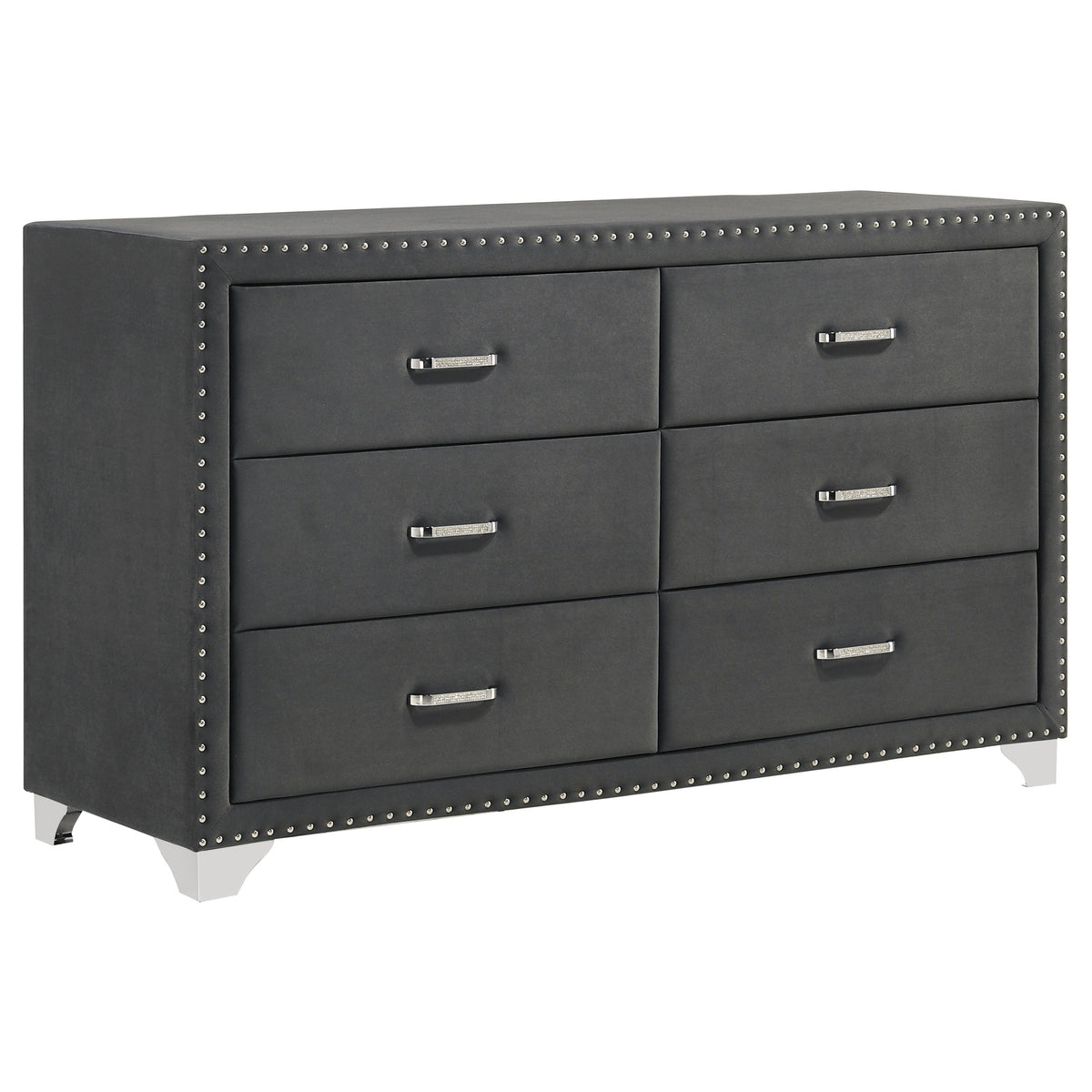 Melody 6-drawer Upholstered Dresser - Grey, Without Mirror