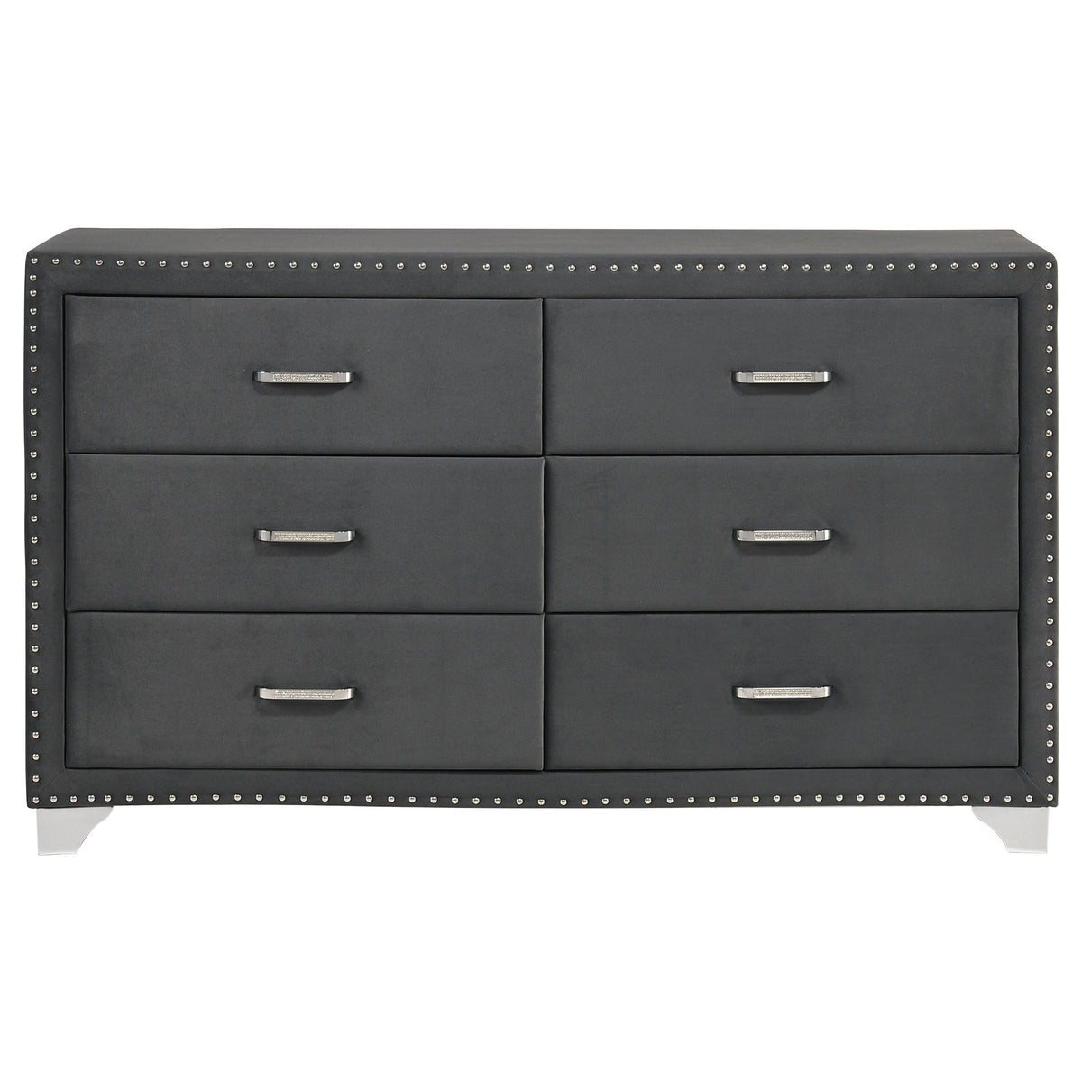 Melody 6-drawer Upholstered Dresser - Grey, Without Mirror