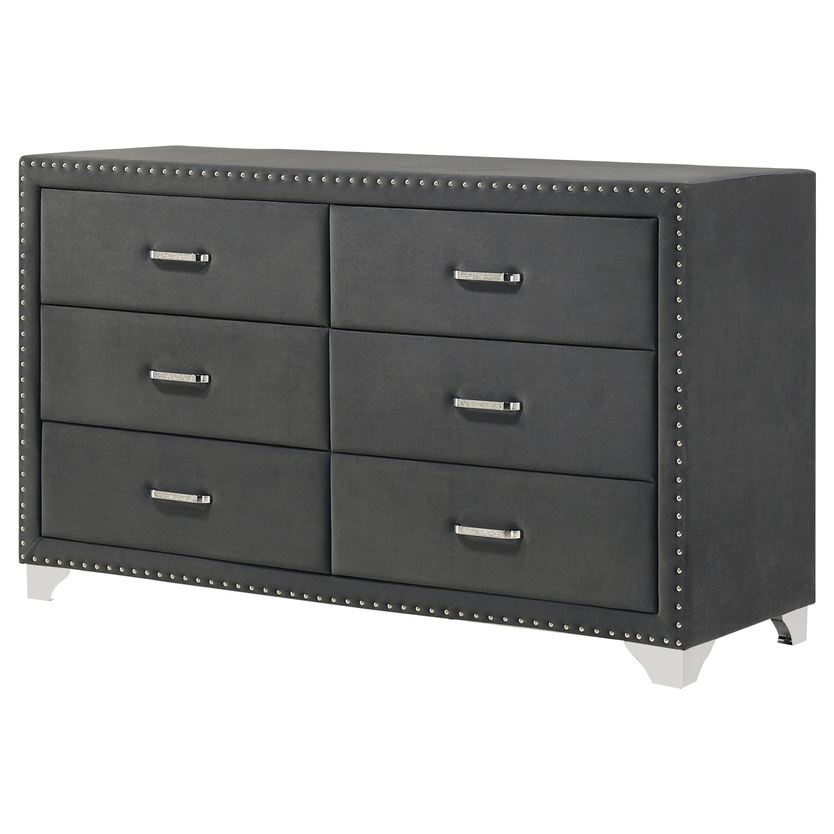 Melody 6-drawer Upholstered Dresser - Grey, Without Mirror