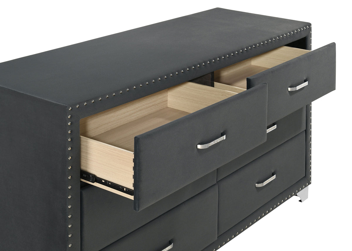 Melody 6-drawer Upholstered Dresser - Grey, Without Mirror