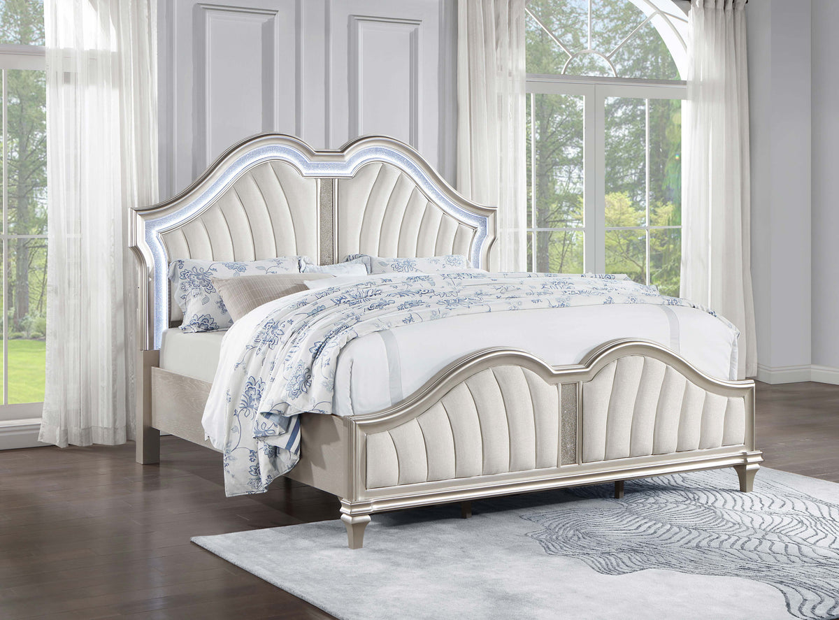 Evangeline Wood LED Panel Bed Silver Oak - Eastern King