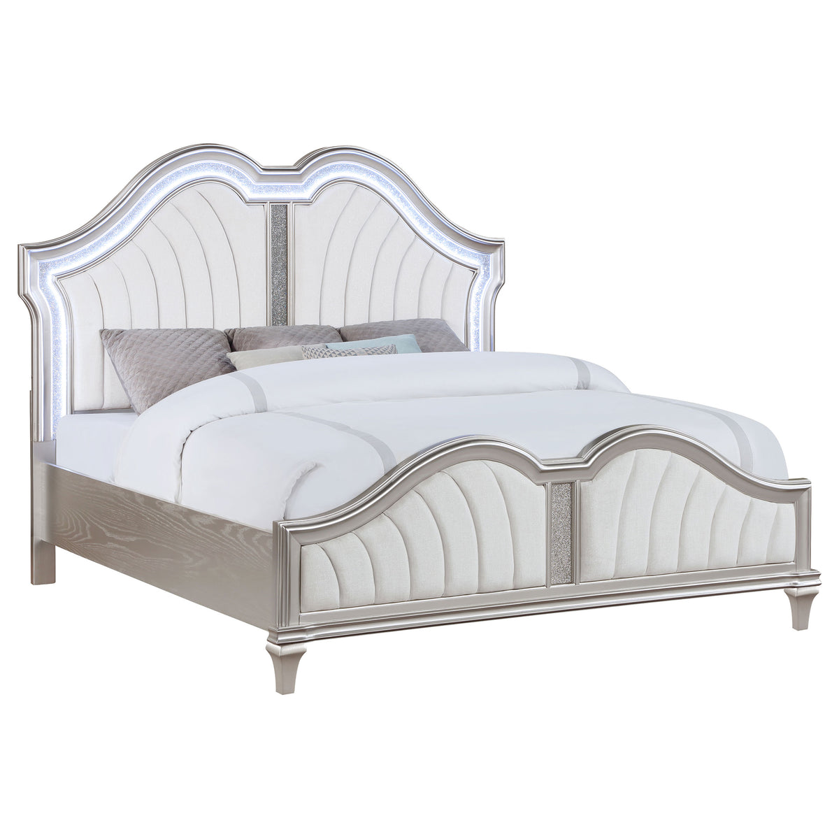 Evangeline Wood LED Panel Bed Silver Oak - Eastern King