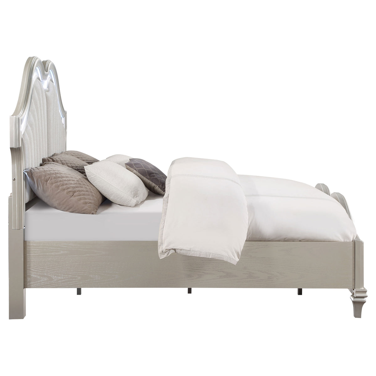 Evangeline Wood LED Panel Bed Silver Oak - Eastern King