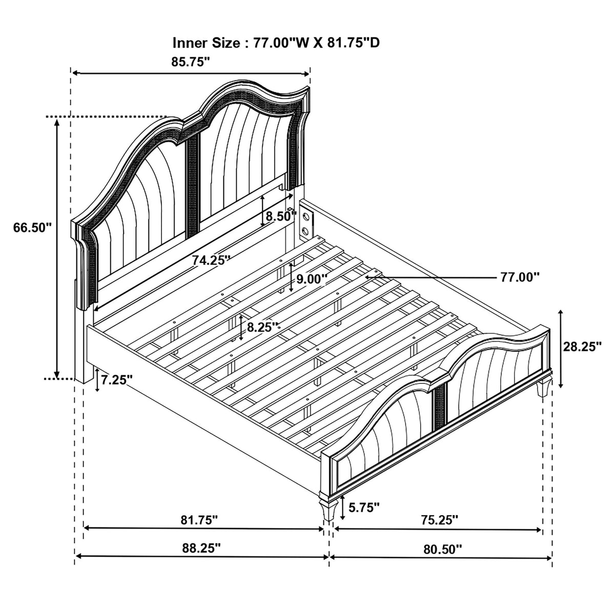 Evangeline Wood LED Panel Bed Silver Oak - Eastern King
