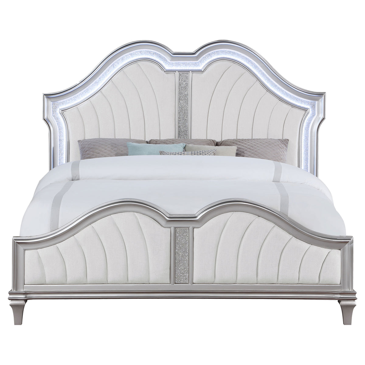Evangeline Wood LED Panel Bed Silver Oak - California King