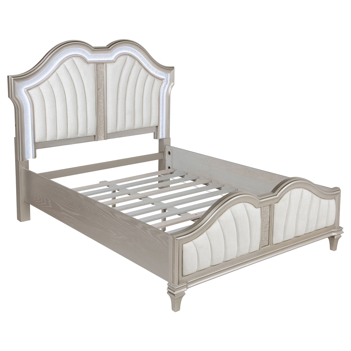 Evangeline Wood LED Panel Bed Silver Oak - Queen