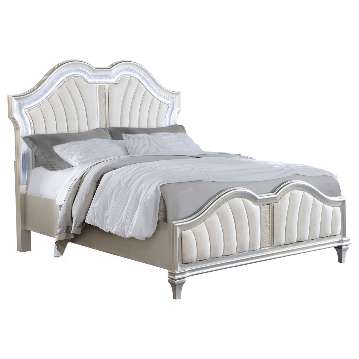 Evangeline Wood LED Panel Bed Silver Oak - Queen