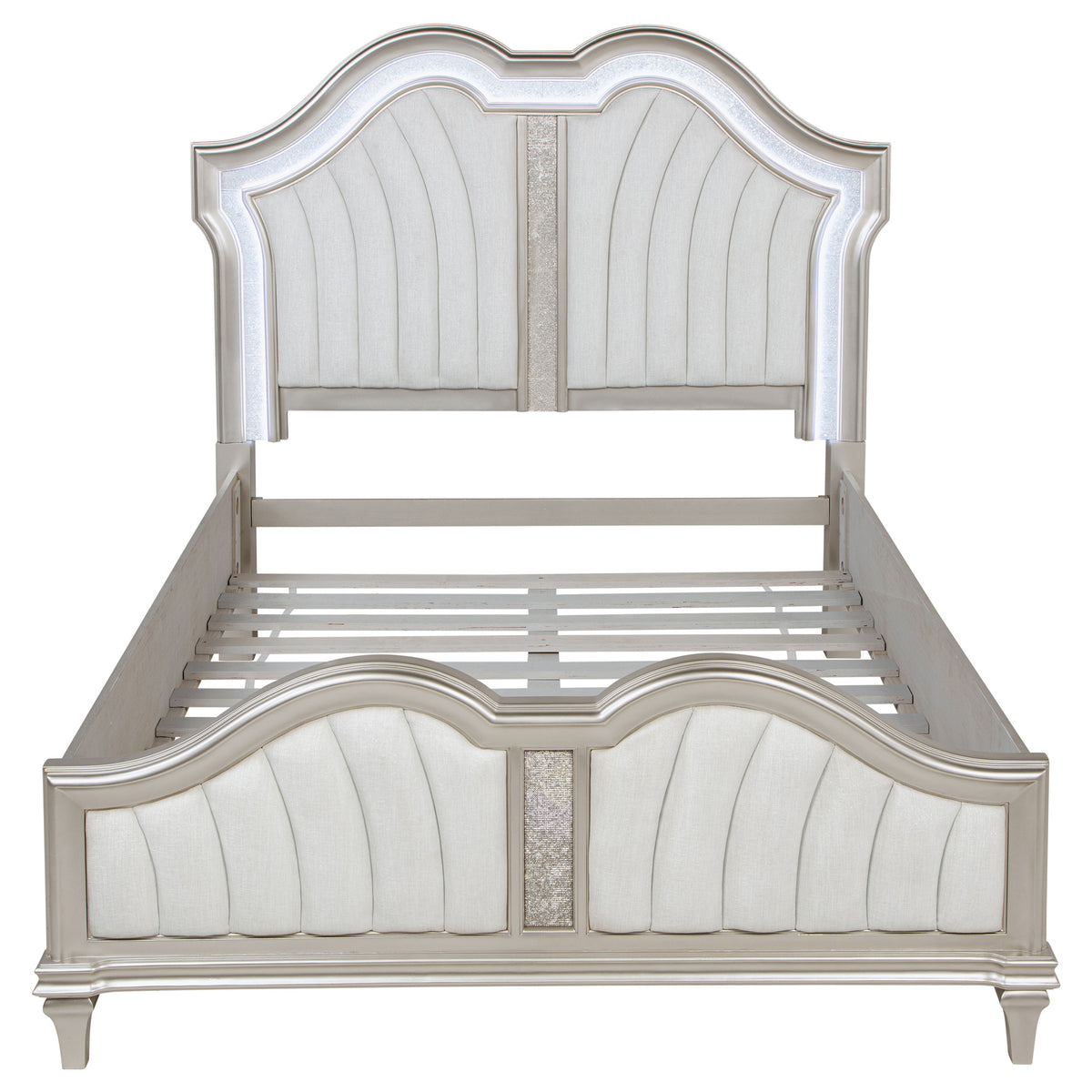 Evangeline Wood LED Panel Bed Silver Oak - Queen