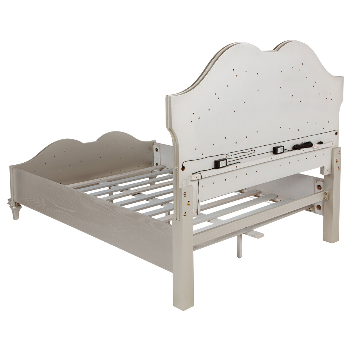Evangeline Wood LED Panel Bed Silver Oak - Queen