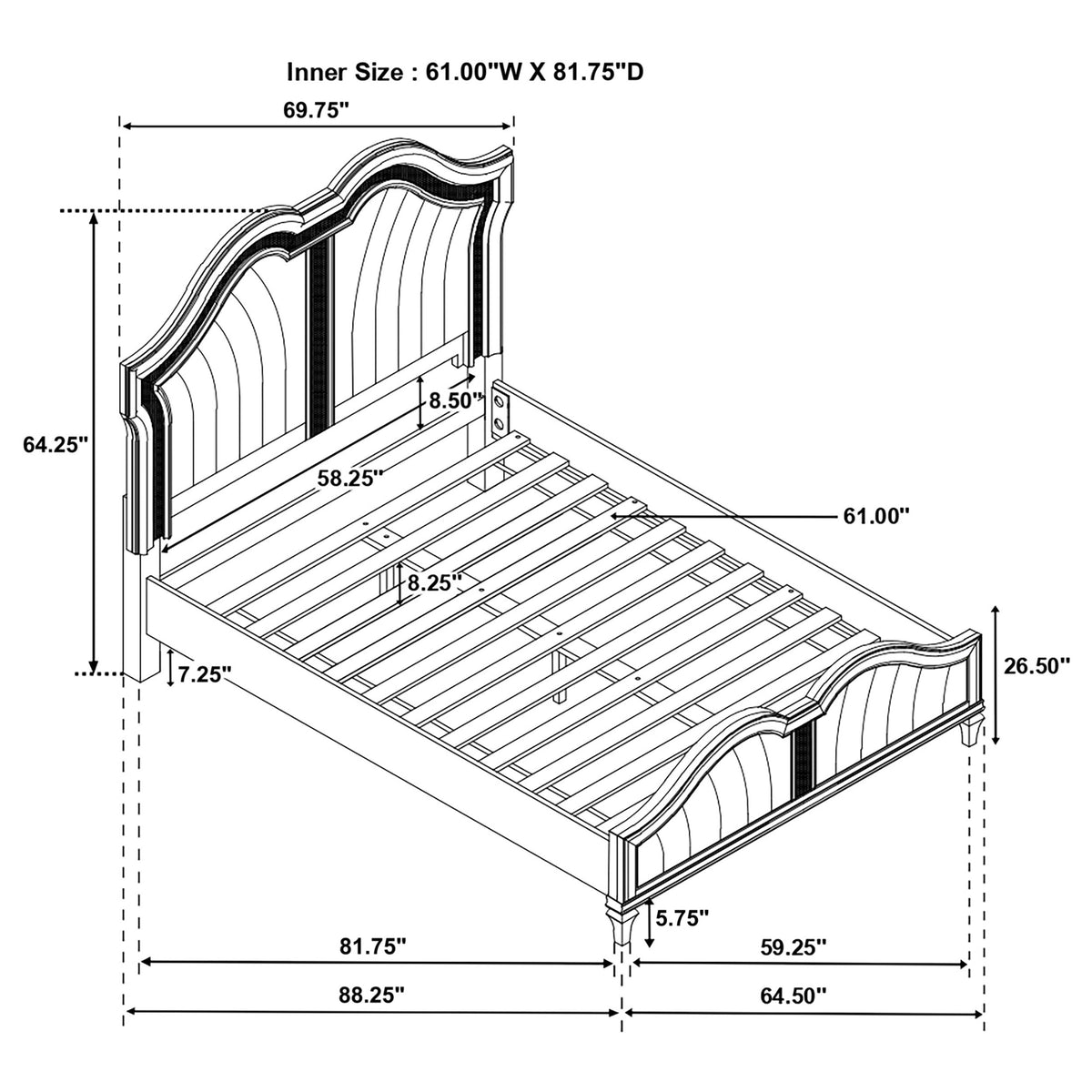 Evangeline Wood LED Panel Bed Silver Oak - Queen