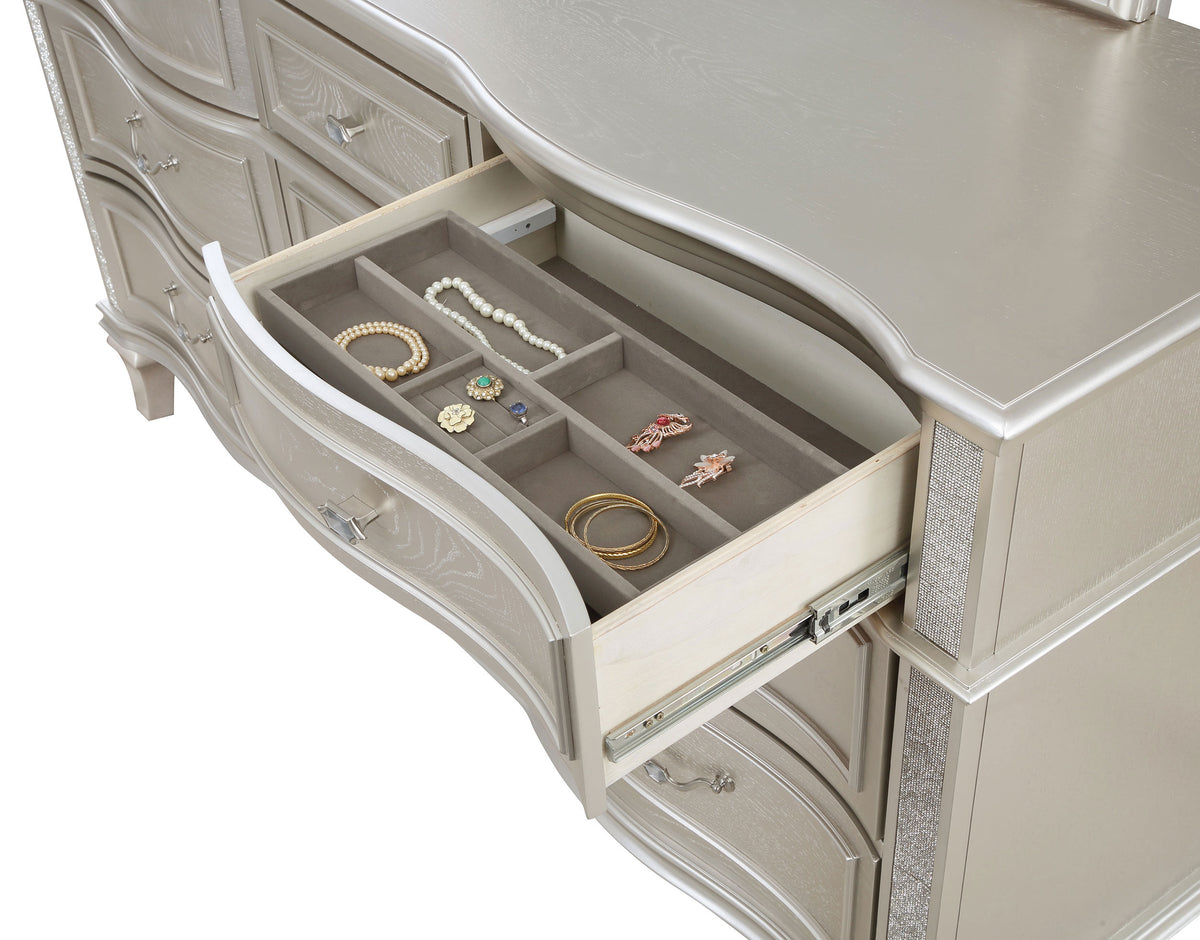 Evangeline 9-drawer Dresser Silver Oak - With Mirror
