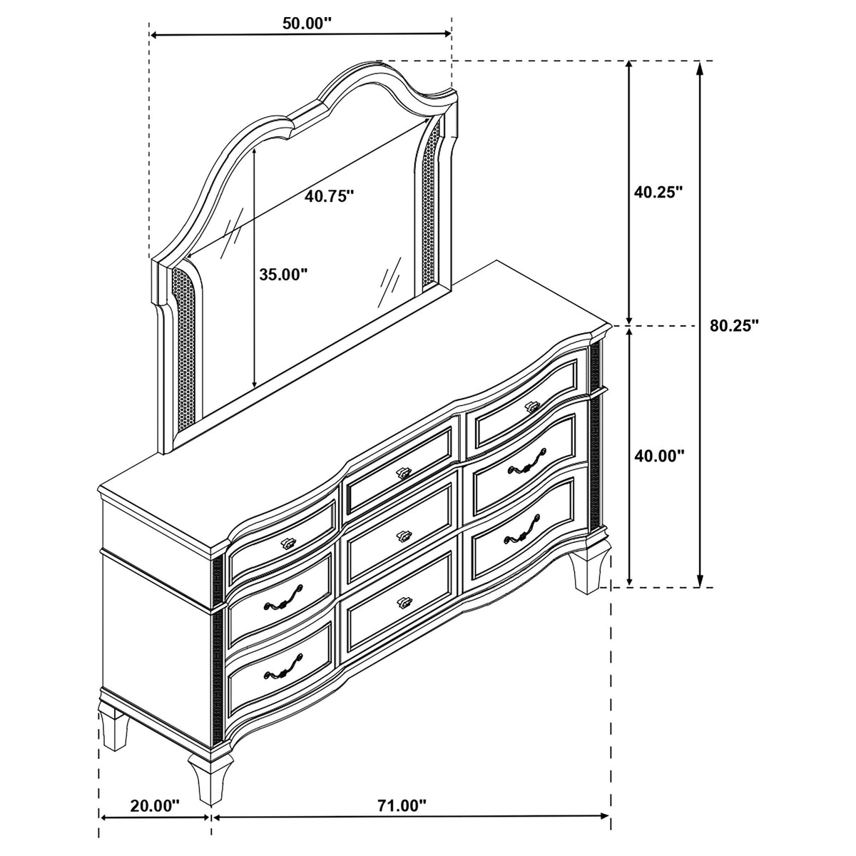 Evangeline 9-drawer Dresser Silver Oak - With Mirror