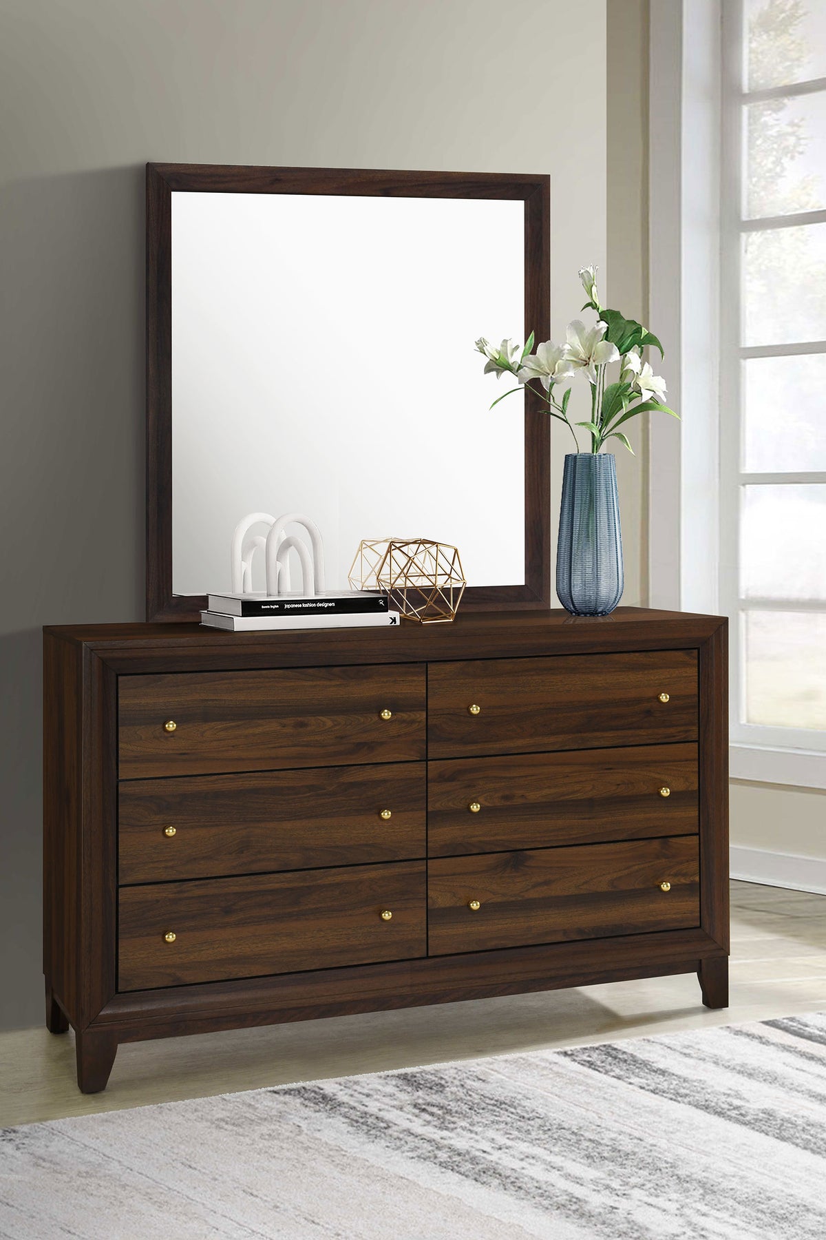 Welsley 6-drawer Dresser Walnut - With Mirror