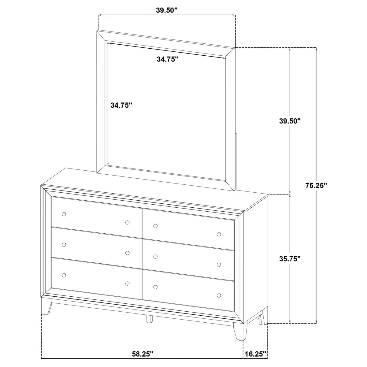Welsley 6-drawer Dresser Walnut - With Mirror
