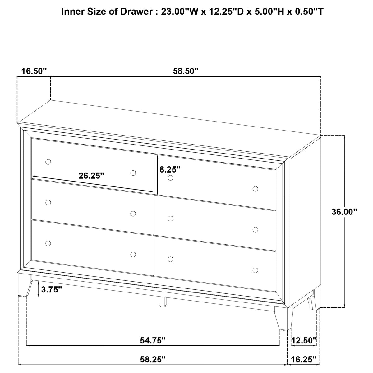 Welsley 6-drawer Dresser Walnut - Without Mirror