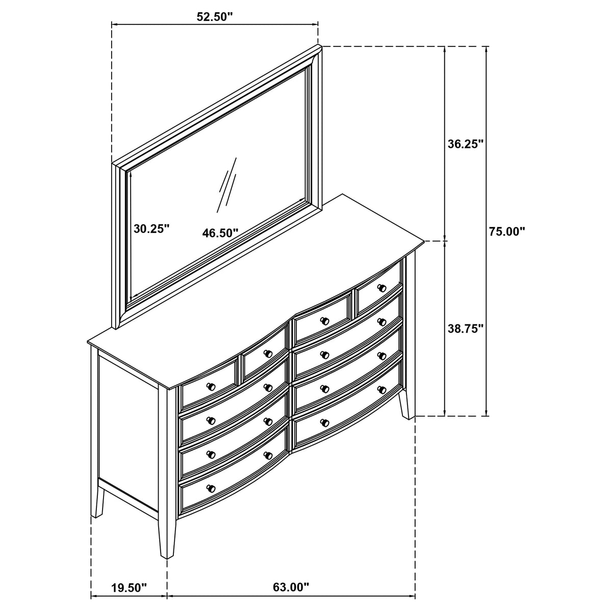 Bexhill 10-drawer Dresser White - With Mirror