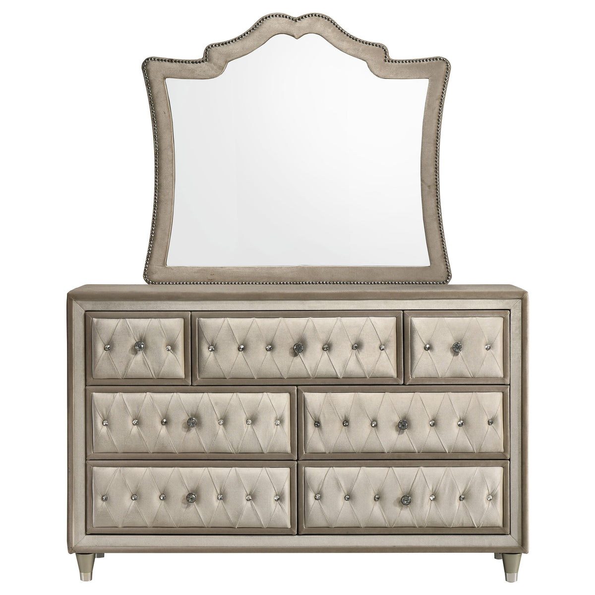 Antonella 7-drawer Upholstered Dresser Ivory - With Mirror