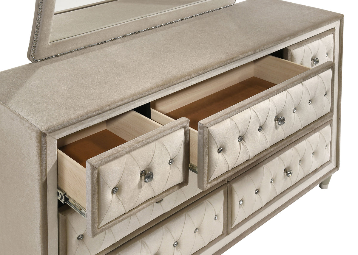 Antonella 7-drawer Upholstered Dresser Ivory - With Mirror
