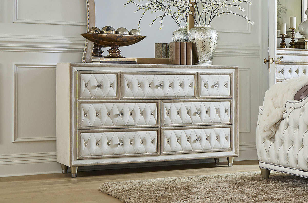 Antonella 7-drawer Upholstered Dresser Ivory - Without Mirror