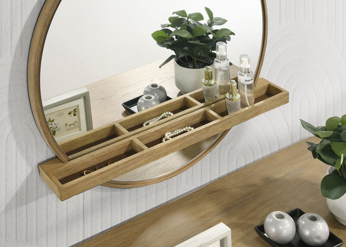 Arini Round Vanity Wall Mirror with Shelf - Sand Wash