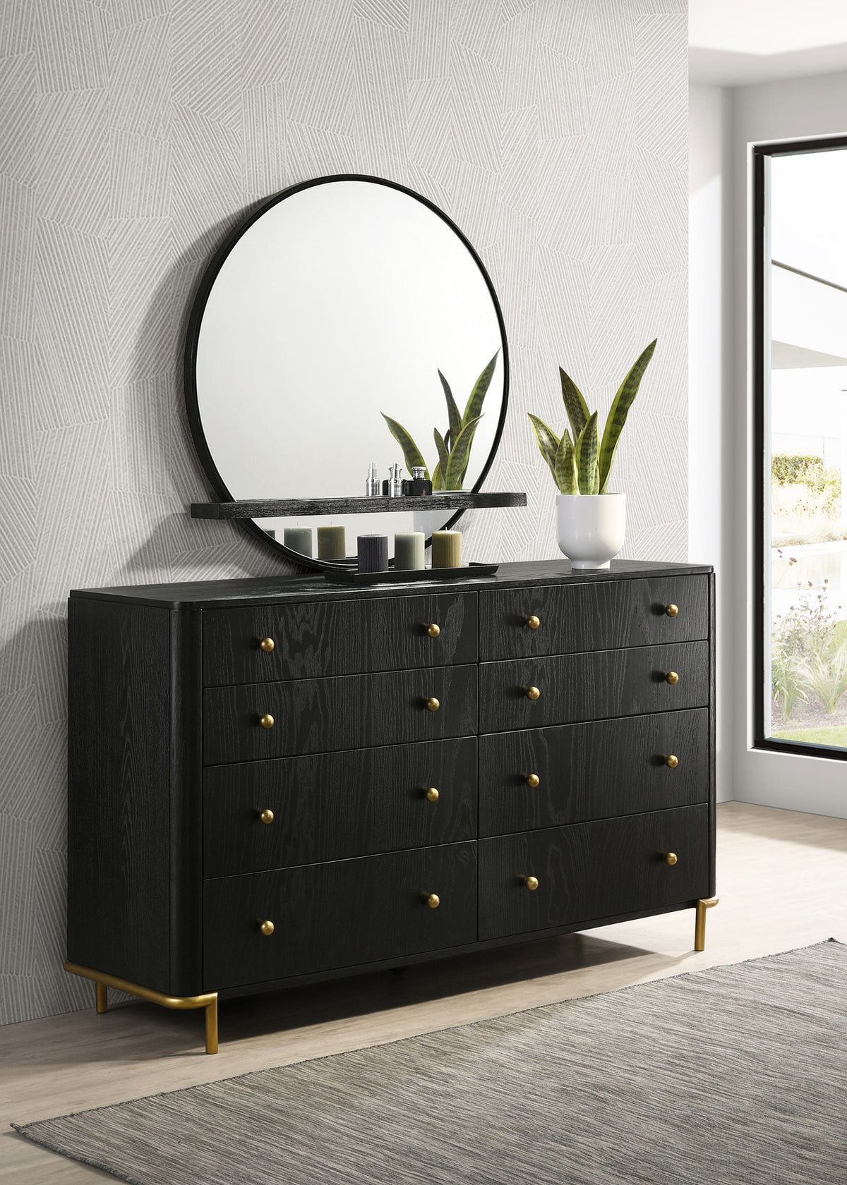 Arini 8-drawer Dresser - Black, With Mirror