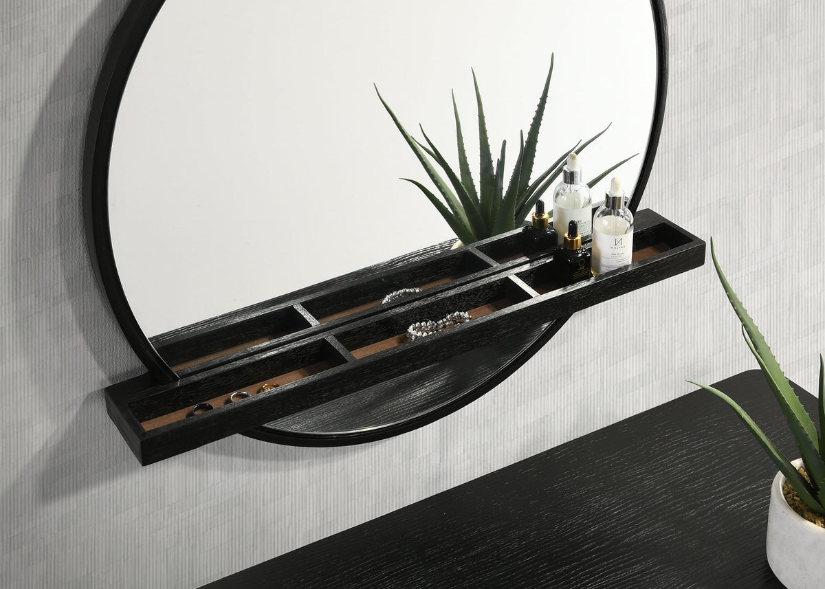 Arini Round Vanity Wall Mirror with Shelf - Black
