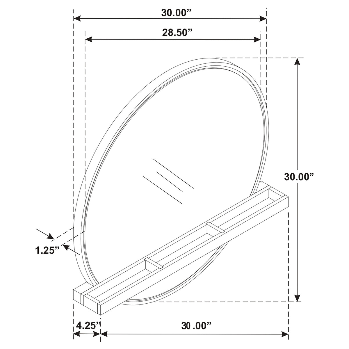 Arini Round Vanity Wall Mirror with Shelf - Black