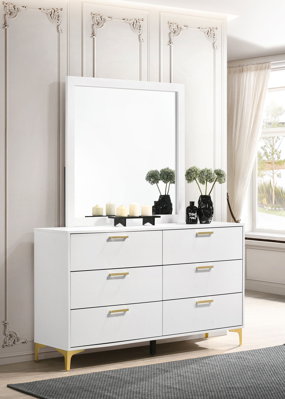 Kendall 6-drawer Dresser - White, With Mirror