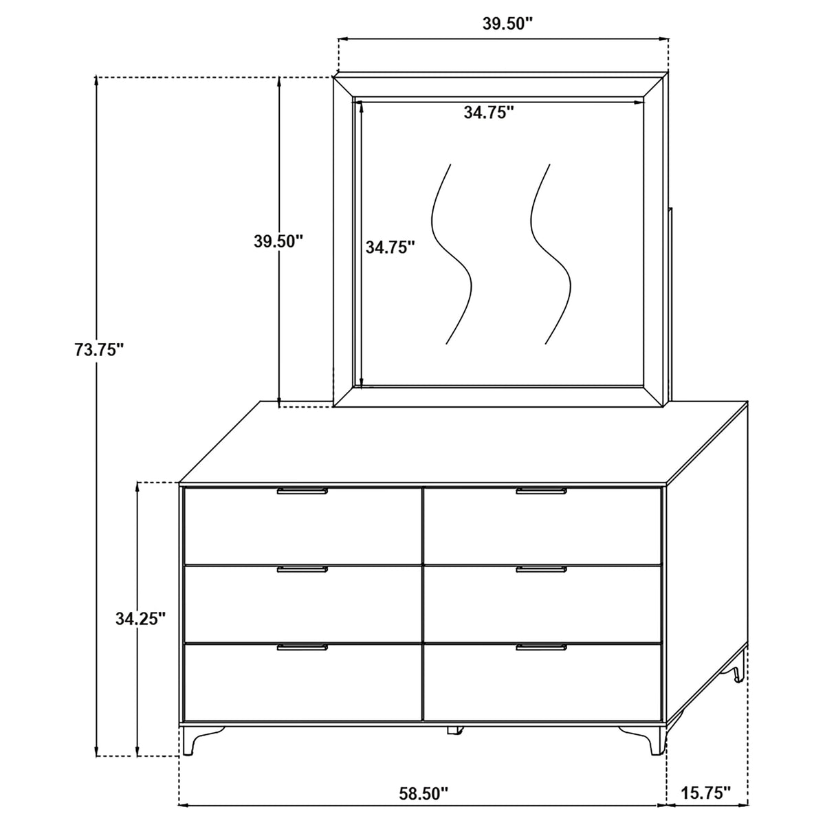 Kendall 6-drawer Dresser - White, With Mirror