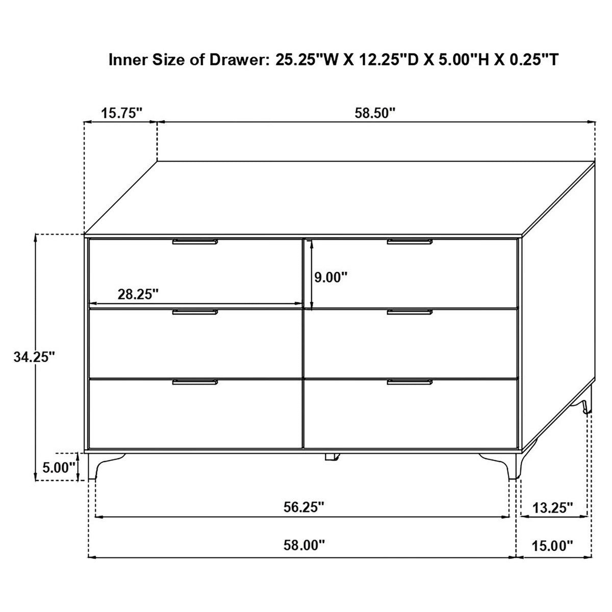 Kendall 6-drawer Dresser - White, Without Mirror
