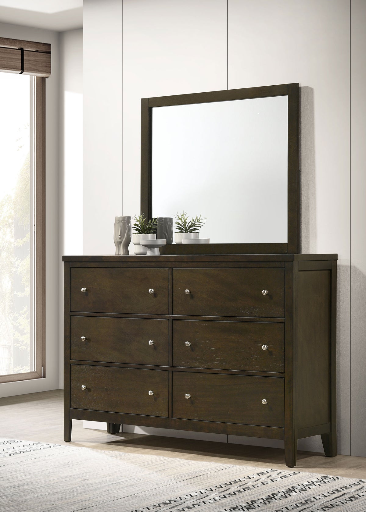 Wilkes Transitional 6-Drawer Dresser Dark Cocoa - With Mirror