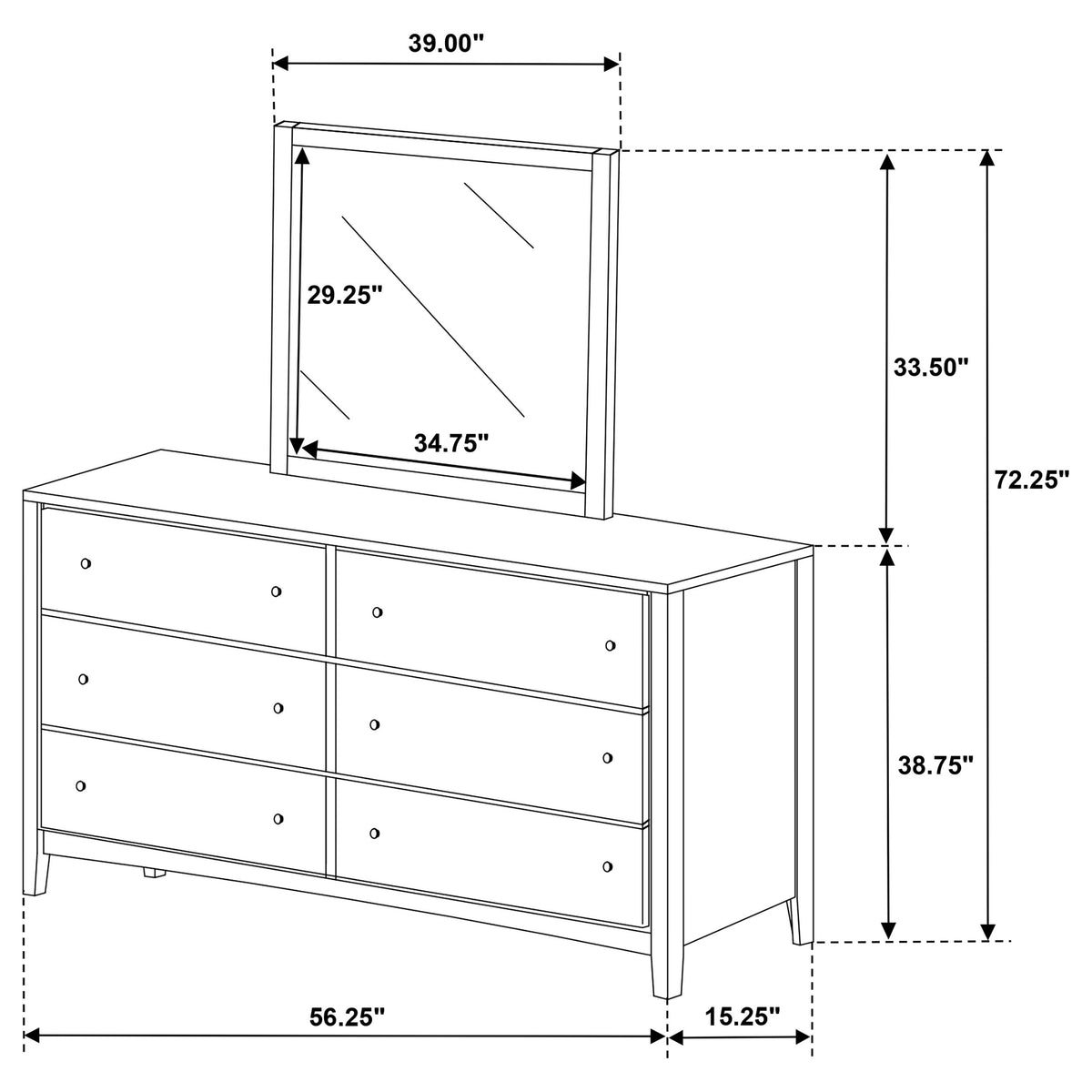 Wilkes Transitional 6-Drawer Dresser Dark Cocoa - With Mirror